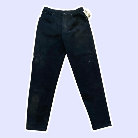 NWT ~ VTG ~ 1980s ~ Lizwear ~ Black Taper Leg Denim Jeans ~ 5 Pocket ~ Size 16 - Picture 1 of 7